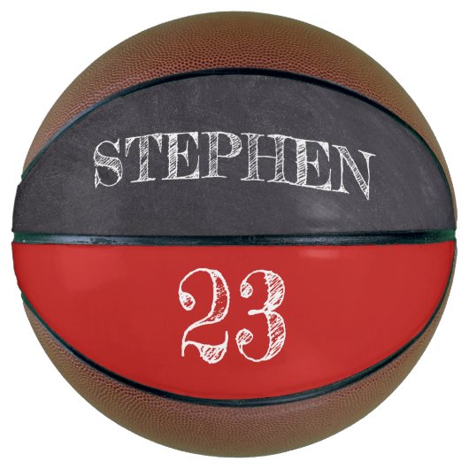 Rood persoonlijk naamnummer Chalkboard etsen Basketbal (Voorkant)