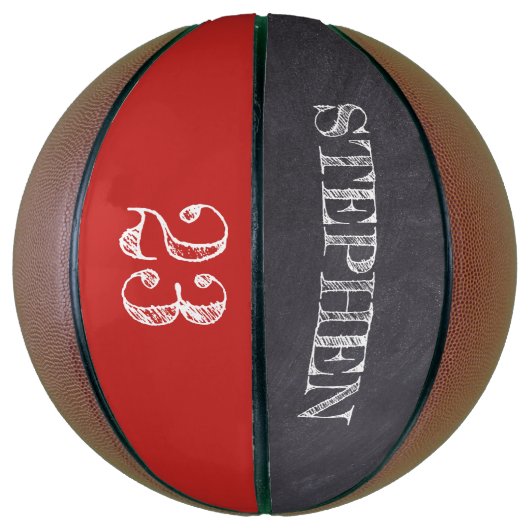 Rood persoonlijk naamnummer Chalkboard etsen Basketbal (Verticaal)
