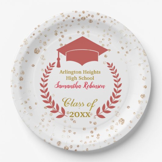 Rood Pet en Laurel Graduation Party Paper Bord (Voorkant)