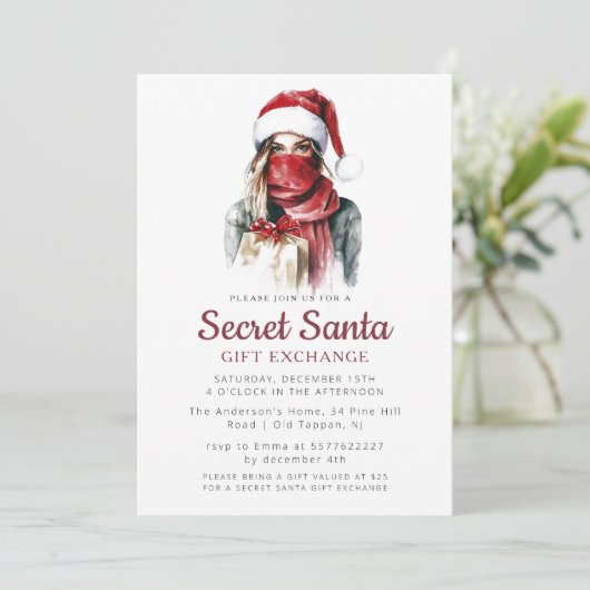 Rood Pet en sjaal Geheim Kerstfeest Kaart (Staand voorkant)