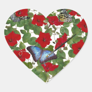 Rood Petunia hart met verfborstel Hart Sticker