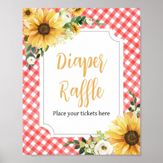 Rood Picknick Zonnebloem Baby shower Luier Raffle Poster (Voorkant)