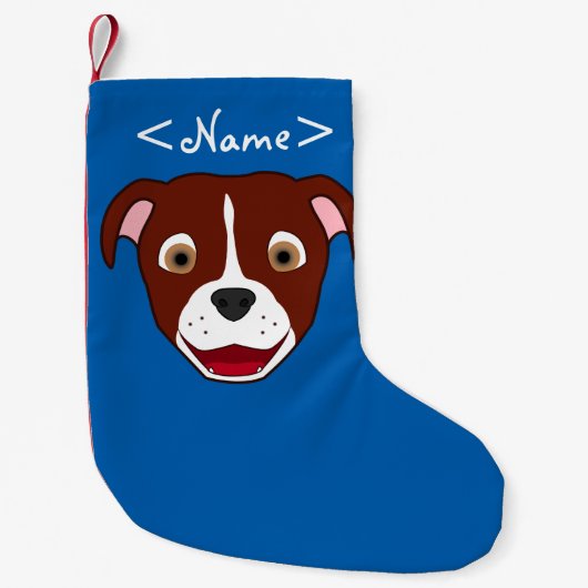 Rood Pitbull Face met White Blaze Kleine Kerstsok (Voorkant)