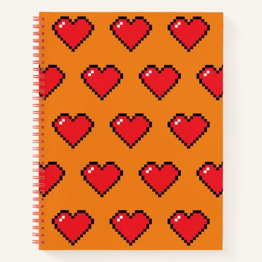 Rood Pixel Hart Patroon Notitieboek (Voorkant)