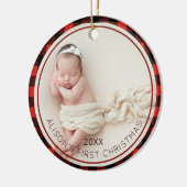 Rood Plaid Baby Foto Baby's 1e Kerstmis Keramisch Ornament (Links)