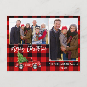 Rood Plaid Borstel Script Truck 2 Foto Kerstmis Briefkaart