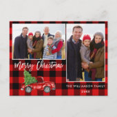 Rood Plaid Borstel Script Truck 2 Foto Kerstmis Briefkaart (Voorkant)