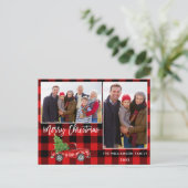 Rood Plaid Borstel Script Truck 2 Foto Kerstmis Briefkaart (Staand voorkant)