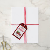 Rood Plaid Brush Script Christmas Truck Cadeaulabel (Met Touw)