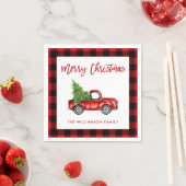 Rood Plaid Brush Script Christmas  Truck Servet (Insitu)