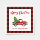 Rood Plaid Brush Script Christmas  Truck Servet (Voorkant)