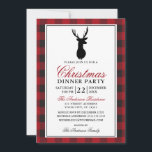 Rood Plaid Christmas Dinner Party Rustiek Kaart<br><div class="desc">Red Buffalo Plaid Rustiek Herten Elk Kerstdiner uitnodiging</div>