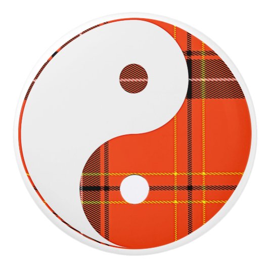 Rood Plaid en wit Yin Yang vakantie Ornament Keramische Knop (Voorkant)