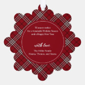 Rood Plaid Familie Foto Papier Ornament Kaart (Achterkant)