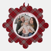 Rood Plaid Familie Foto Papier Ornament Kaart (Voorkant)