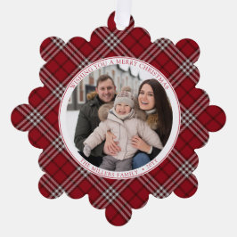 Rood Plaid Familie Foto Papier Ornament Kaart