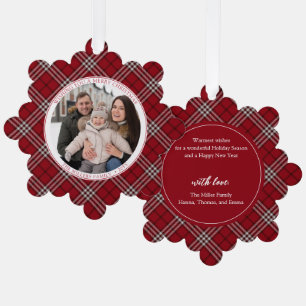 Rood Plaid Familie Foto Papier Ornament Kaart
