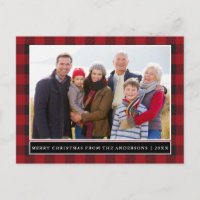 Rood Plaid Familie Foto Vrolijk Kerstfeest