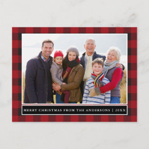 Rood Plaid Familie Foto Vrolijk Kerstfeest Briefkaart