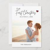 Rood Plaid Foto Kerstmis Script Bruiloft Dank u Feestdagenkaart (Voorkant)