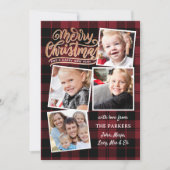 Rood Plaid Gouden Kerstmis Collage Kaart (Voorkant)