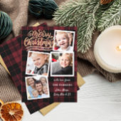 Rood Plaid Gouden Kerstmis Collage Kaart