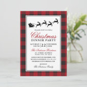 Rood Plaid Kerst Diner Feest Rendieren Kaart (Staand voorkant)