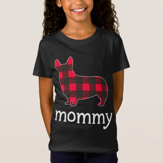 Rood Plaid Mama Corgi Kerstmis Bijpassende Familie T-shirt (Voorkant)