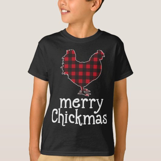 Rood Plaid Merry Chickmas Grappige Kerstmis Kip L T-shirt (Voorkant)
