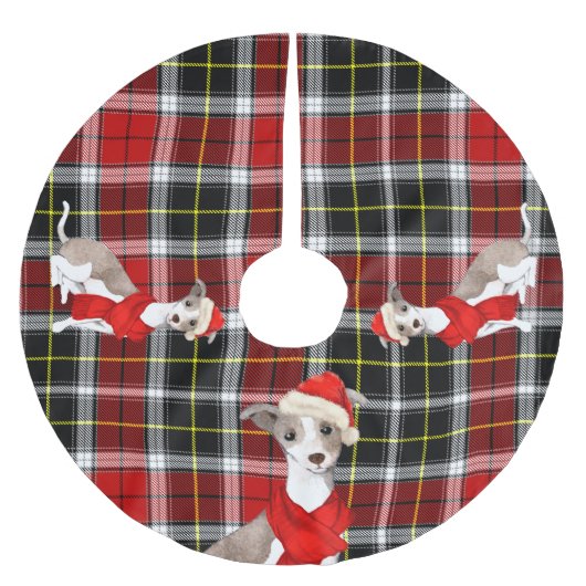 Rood Plaid met Italiaanse Greyhound Hond Christmas Kerstboom Rok (Voorkant)