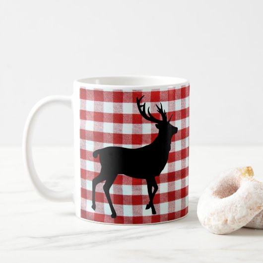 Rood plaid met zwart hert koffiemok (Met donut)