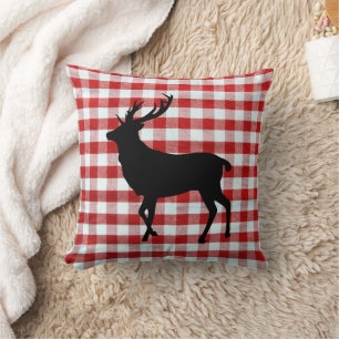 Rood plaid met zwart hert kussen