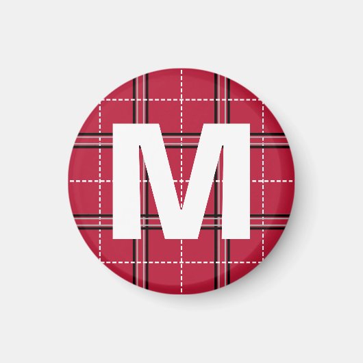Rood Plaid Monogram Initiaal Letter Kinderen Art M Magneet (Voorkant)