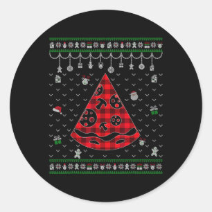 Rood Plaid Pizza Lover Leuk Lelijk Kerstfeest Ronde Sticker