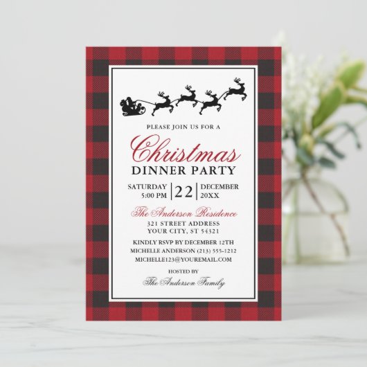 Rood Plaid Rendier Kerstfeest Kaart (Staand voorkant)