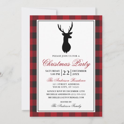 Rood Plaid Rustiek Kerstfeest Kaart (Voorkant)