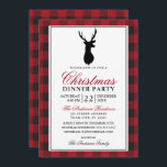 Rood Plaid Rustiek Kerstmis Diner Party Kaart<br><div class="desc">Red Buffalo Plaid Rustiek Herten Elk Kerstdiner uitnodiging</div>