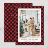 Rood Plaid Snowy Foto Merry Christmas Kaart (Voorkant / Achterkant)