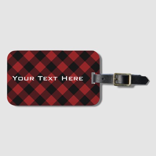 Rood Plaid Tartan Bagagelabel met aangepaste tekst (Voorkant (horizontaal))