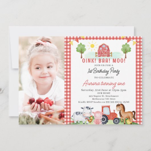 Rood Plaid Tractor Boerderij Dieren Verjaardag Kaart (Voorkant)