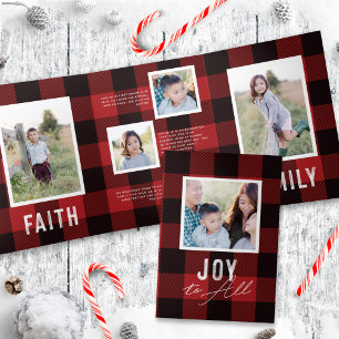Rood Plaid + Vet Typografie Vakantie Fotokaart Drieluik Uitnodiging