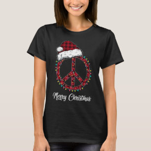 Rood Plaid Vredesbord Kerstverlichting Hippie Cost T-shirt