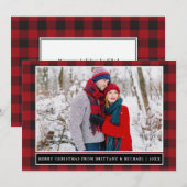 Rood Plaid Vrolijk Kerstmis Paar Foto Feestdagenkaart (Voorkant / Achterkant)