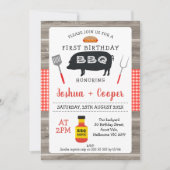 Rood Plaid Wood Twins Zwart Varken BBQ 1e Verjaard Kaart (Voorkant)