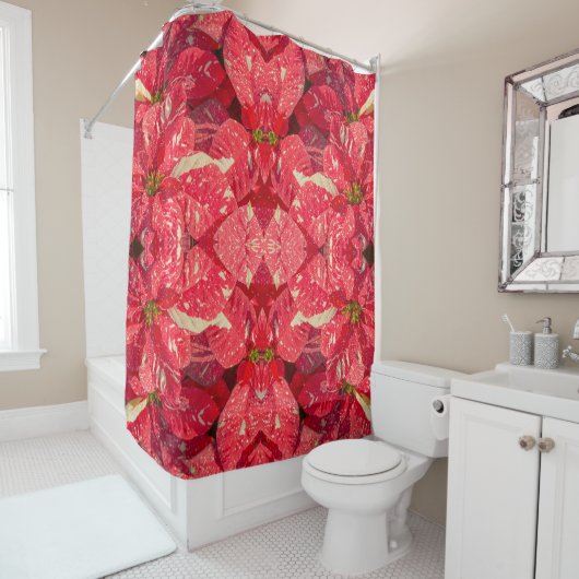 Rood plant Poinsettia Flower Douchegordijn (In situ)