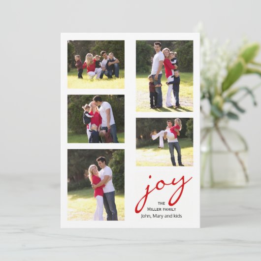 Rood plezier, fotocollage kerstvakantie feestdagenkaart (Staand voorkant)