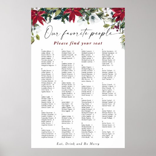 Rood Poinsettia Alfabet Kerst ZITKAART Poster (Voorkant)