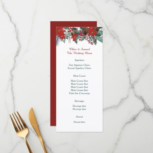 Rood Poinsettia Border Bouquet Menu (Voorkant / Achterkant in situ)