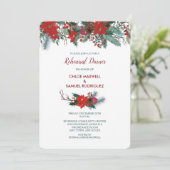 Rood Poinsettia Border Bouquet repetitie diner Kaart (Staand voorkant)