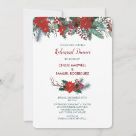 Rood Poinsettia Border Bouquet repetitie diner Kaart